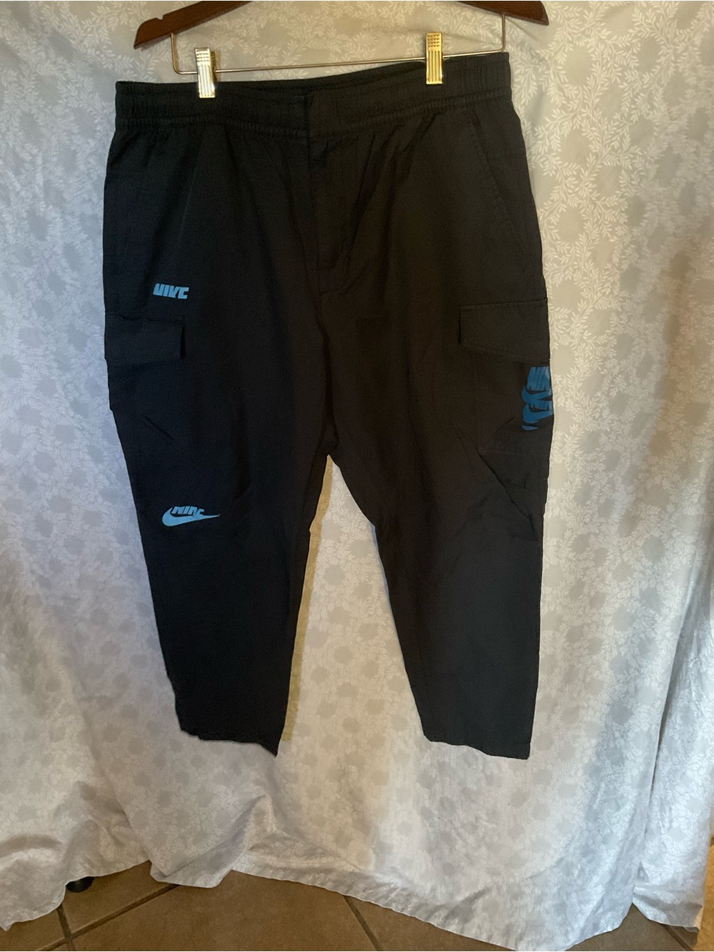 Nike Black Jogger Cargo Pants with Blue Logos